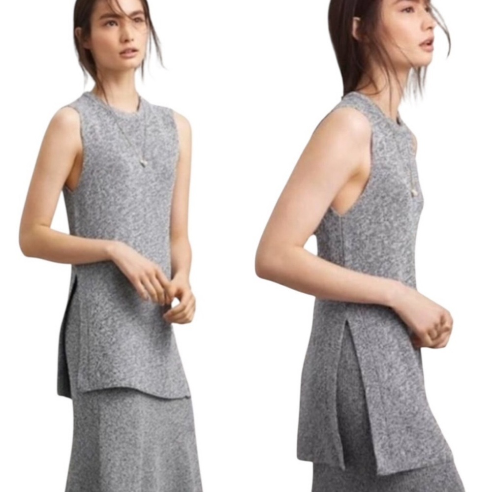 Aritzia Wilfred Palmier Knit Sleeveless Tunic Sweater Bkack White Size M